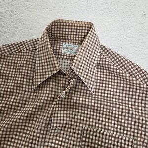 Vtg‎ Kmart Permanent Press Brown Gingham Check Long Sleeve Shirt Mens Size M